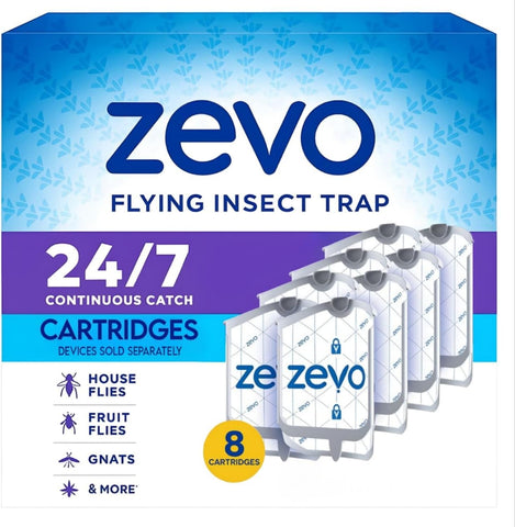 Zevo Indoor Fly Trap Refills Cartridges | Attracts & Traps Flying Insects with Light - 8 Refill Cartridges