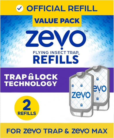 Zevo Indoor Insect Trap Refills – 2-Pack Cartridges for Zevo Plug-in Devices – Catch Gnats, Fruit Flies & House Flies – Odorless, Mess-Free
