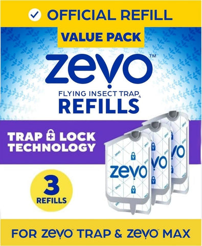 Zevo Replacement Cartridges for Plug-in Insect Trap, 3 Pack Refills, Clean & Easy Indoor Bug Catcher