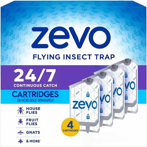 Zevo Plug-in Bug Trap Refills Cartridge 4 Count, Sticky Surface for Gnats, Flies & Small Flying Insects