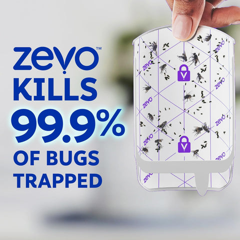 Zevo 2 Flying Insect Traps & 4 Refill Cartridges - Plug in Fly Trap & Indoor Bug Catcher for Gnats, House & Fruit Flies - Blue & UV Light Technology, Mess-Free Alternative to Bug Zapper