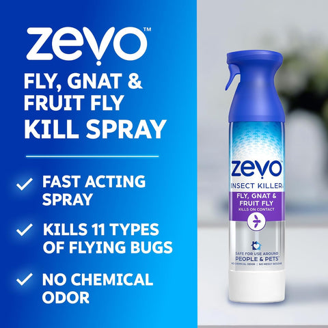 Zevo Flying Insect Killer Spray - Bug Spray for Home Use - Versatile Gnat, Mosquito, Fruit Fly Killer & More - with Rosemary & Cornmint Oil - for Indoor & Outdoor Use (3 Bottles)