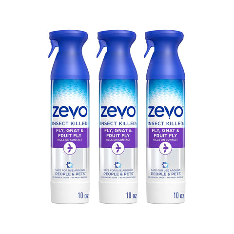 Zevo Flying Insect Killer Spray - Bug Spray for Home Use - Versatile Gnat, Mosquito, Fruit Fly Killer & More - with Rosemary & Cornmint Oil - for Indoor & Outdoor Use (3 Bottles)