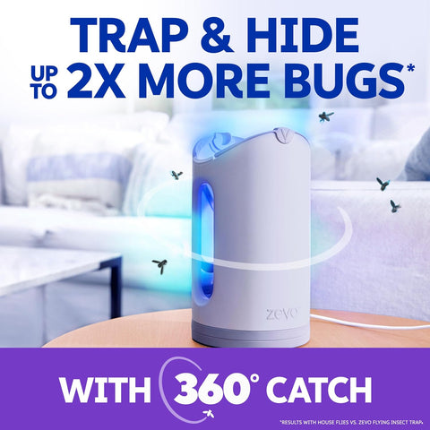 Zevo MAX Bug Catcher & Fly Trap for Indoors - Flying Insect Trap for Gnats, House & Fruit Flies - Use in Any Room - No-Mess Disposal (2 Plug in Bases & 3 Cartridges)