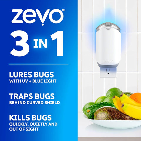 Zevo Flying Insect Trap + Refills Bundle - Flying Insect Trap & Cartridge (1 Device + 1 Cartridge) and Official Refill Cartridges (4 Count), Plug-in Bug Catchers for Gnats, House & Fruit Flies