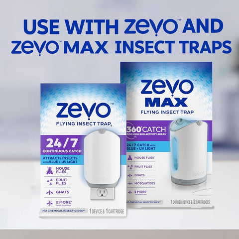 Zevo Flying Insect Trap + Refills Bundle - Flying Insect Trap & Cartridge (1 Device + 1 Cartridge) and Official Refill Cartridges (6 Count), Plug-in Bug Catchers for Gnats, House & Fruit Flies